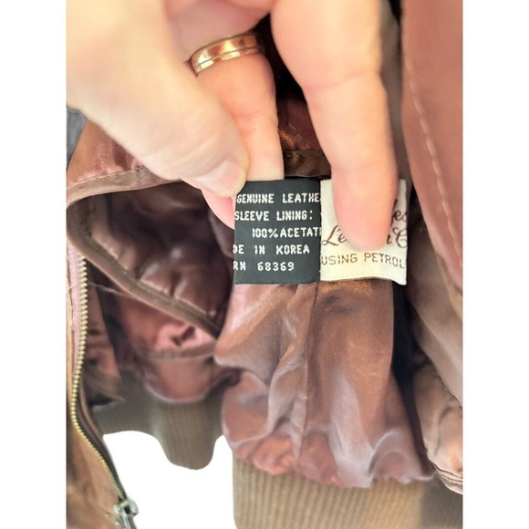 Vintage London Fog Brown Leather Bomber Aviator ZIPPER QUILTED LIN Jacket XL - Picture 6 of 12